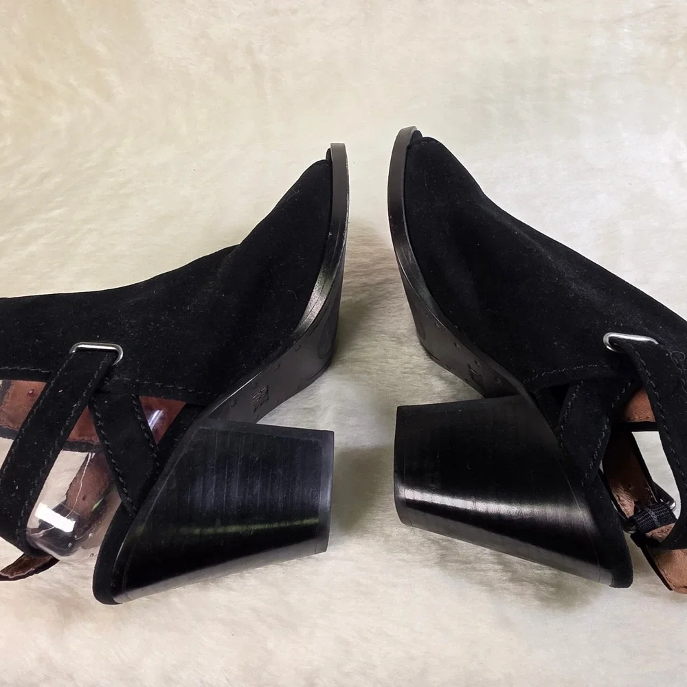Frye Suede Peep Toe Slingback Booties Black Block Heel Women 10M Excellent